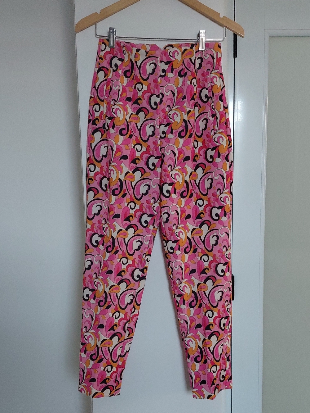 Zara Pink Paisley Floral Pants High Waisted Ankle Crop Pleated Pants - Picture 8 of 11